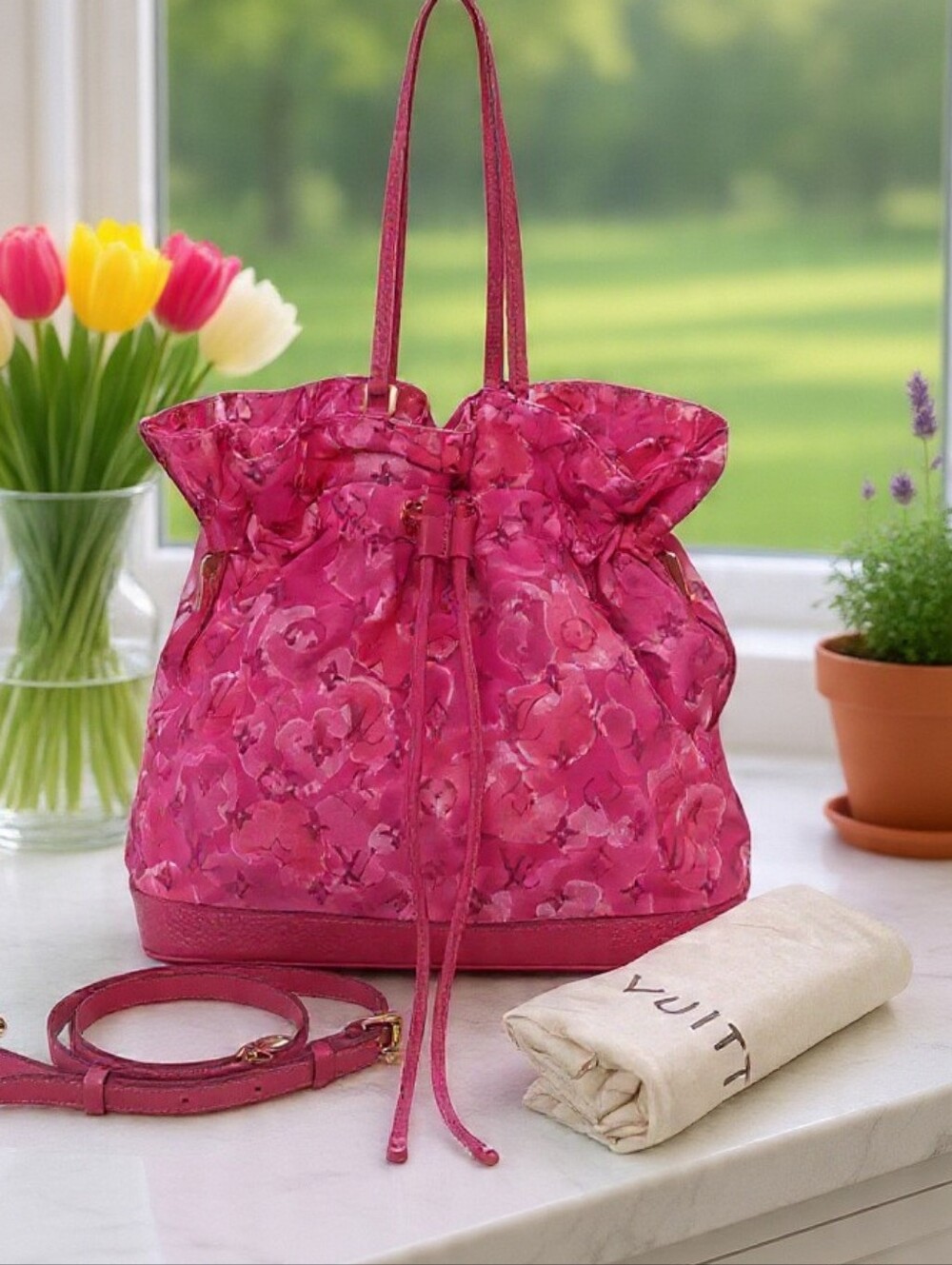 Louis Vuitton Noefull MM Ikat Floral Nylon Pink Bucket Tote✨️ Limited Edition - Picture 3 of 17